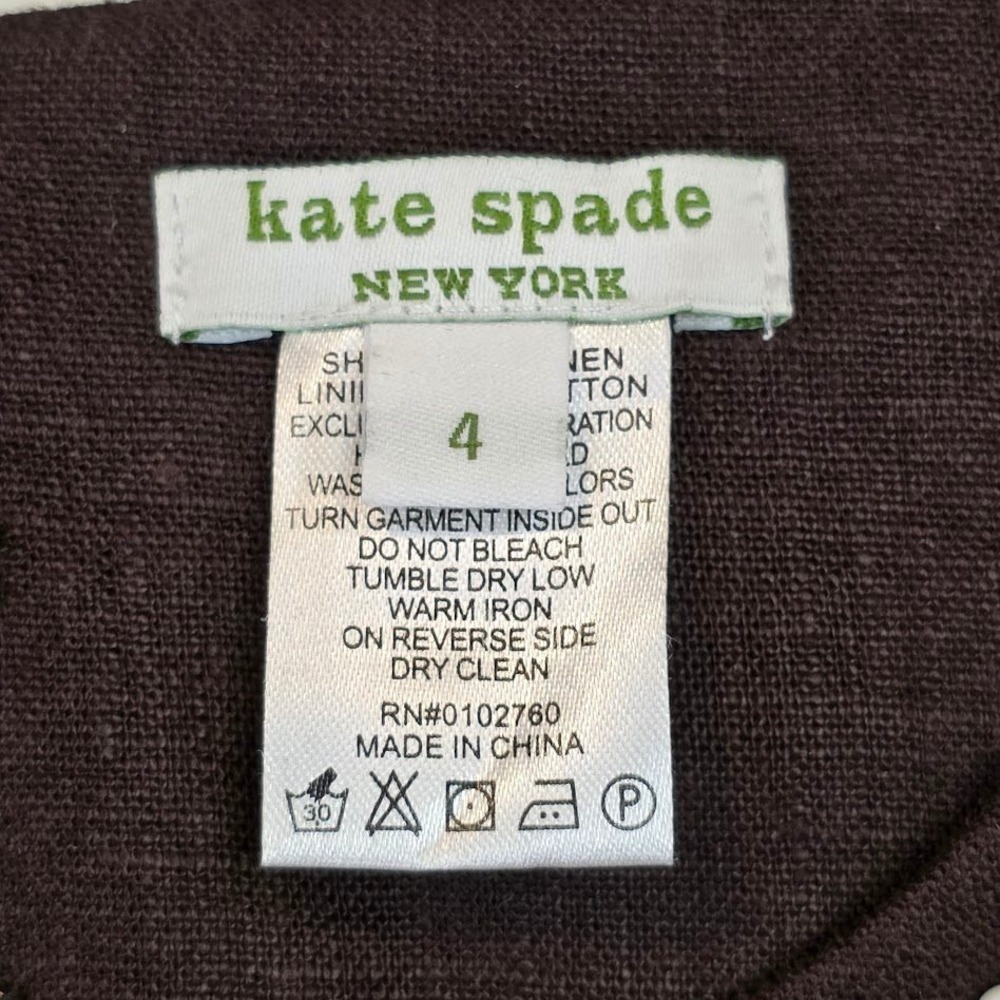 Kate‎ Spade Women's Sz 4 Fit & Flare Dress Brown 100% Linen Beaded Sleeveless - Picture 5 of 11